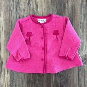 Gymboree Rainbow Tag Pink Cardigan Sweater Girls X-Small Heart Flowers Vtg